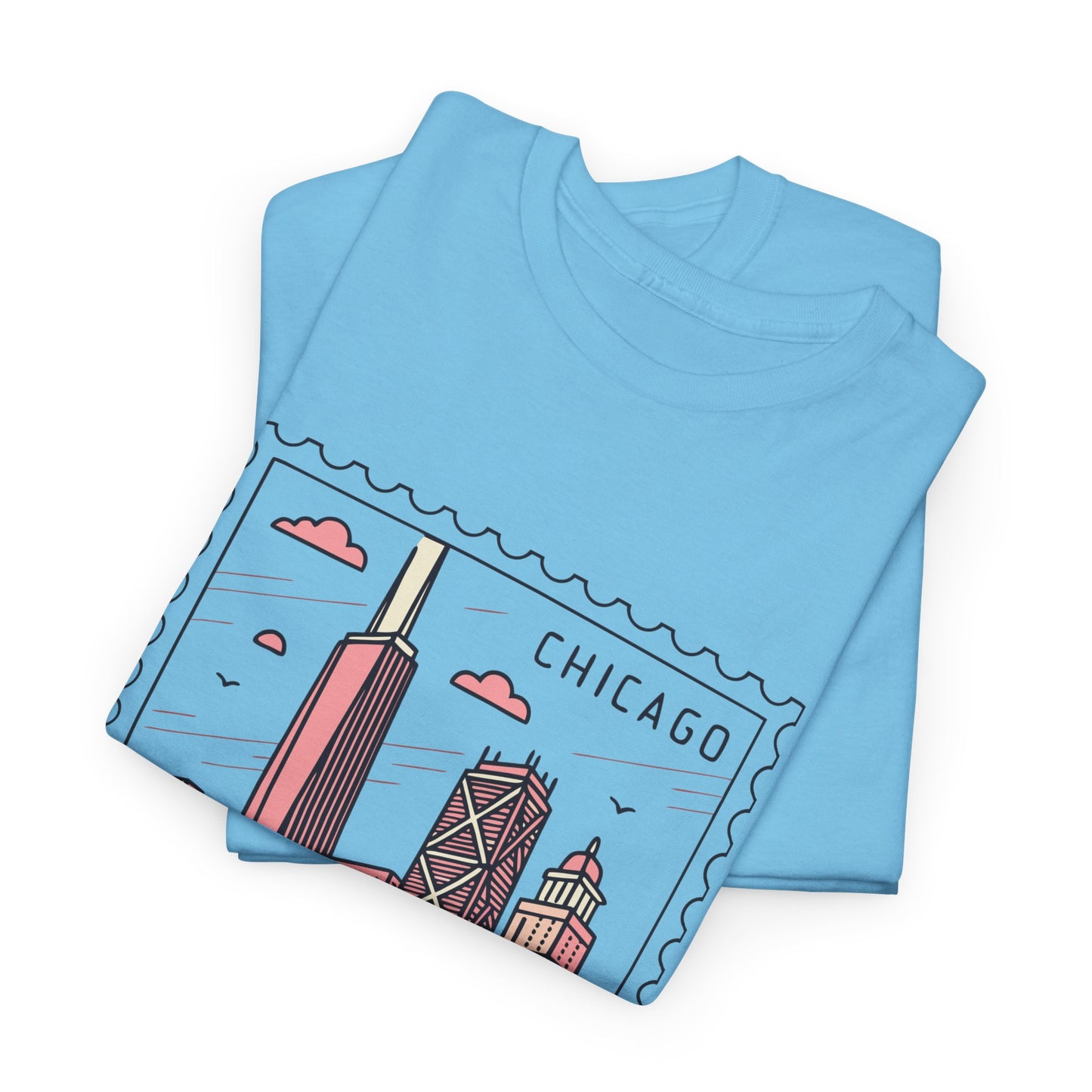 Chicago Skyline Postage Stamp Unisex Heavy Cotton Tee - 12130