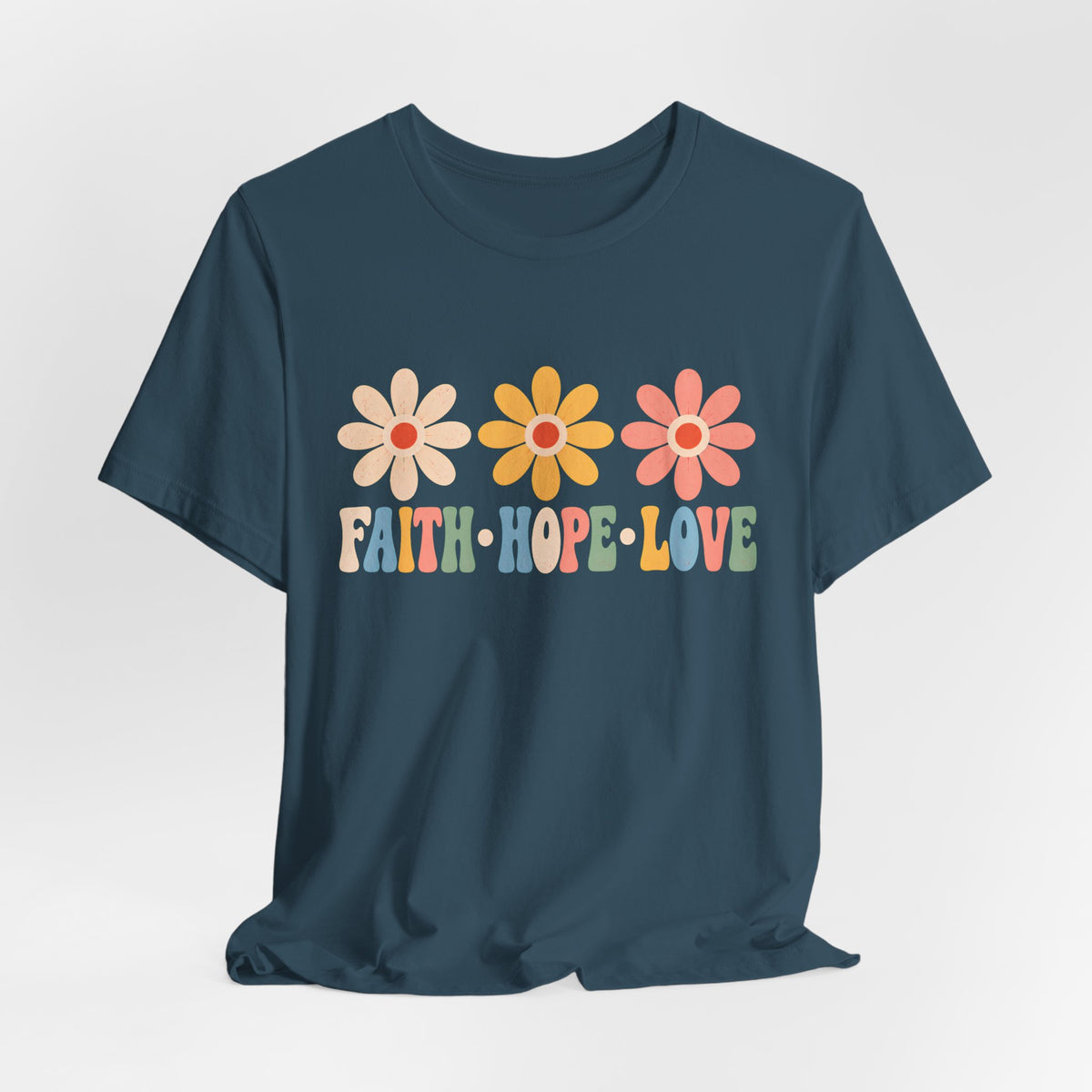 Faith Hope Love Floral T-Shirt, Retro Flower Graphic Tee - 14978