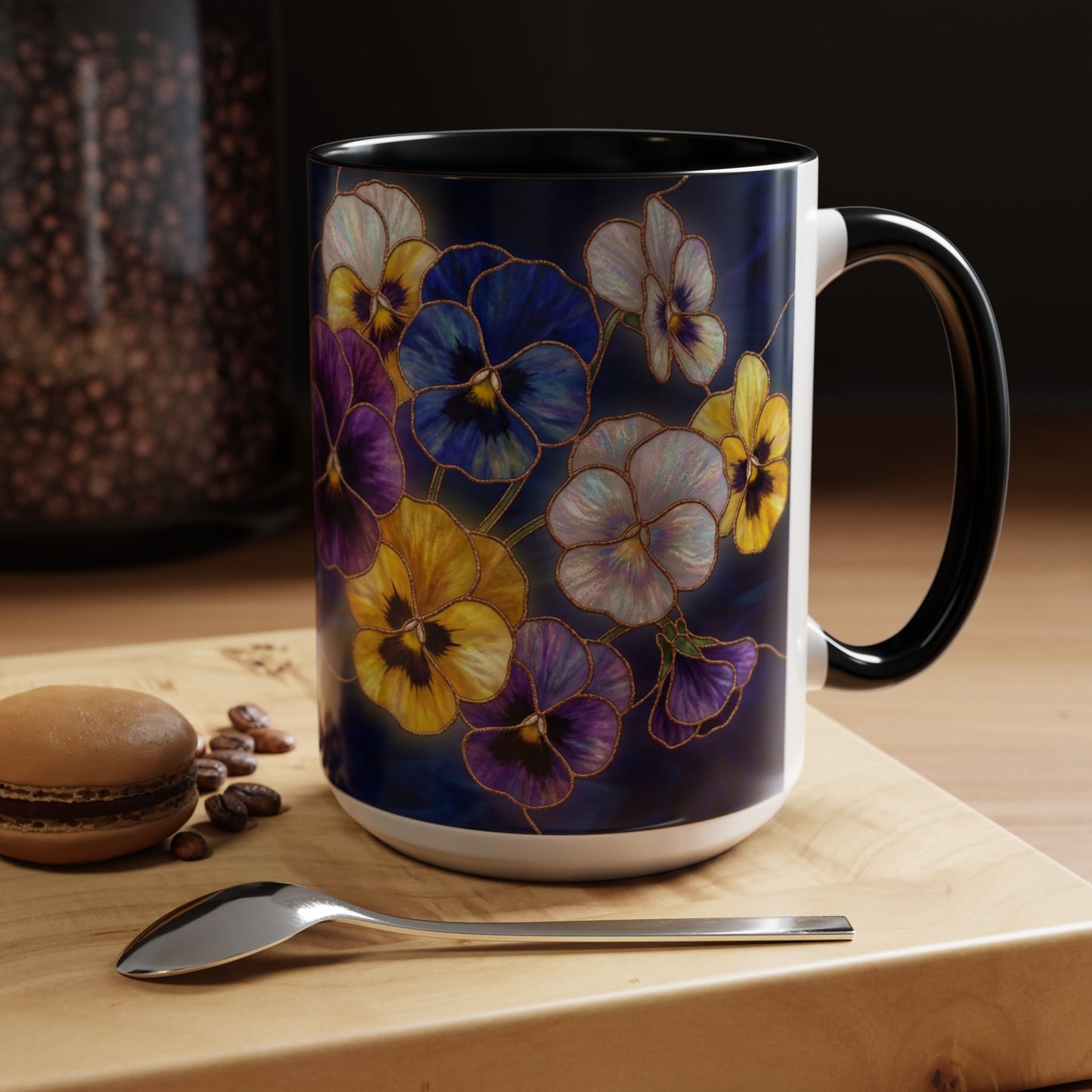 Pansy Floral Accent Coffee Mug — Stained Glass Design (11/15oz) - 14544