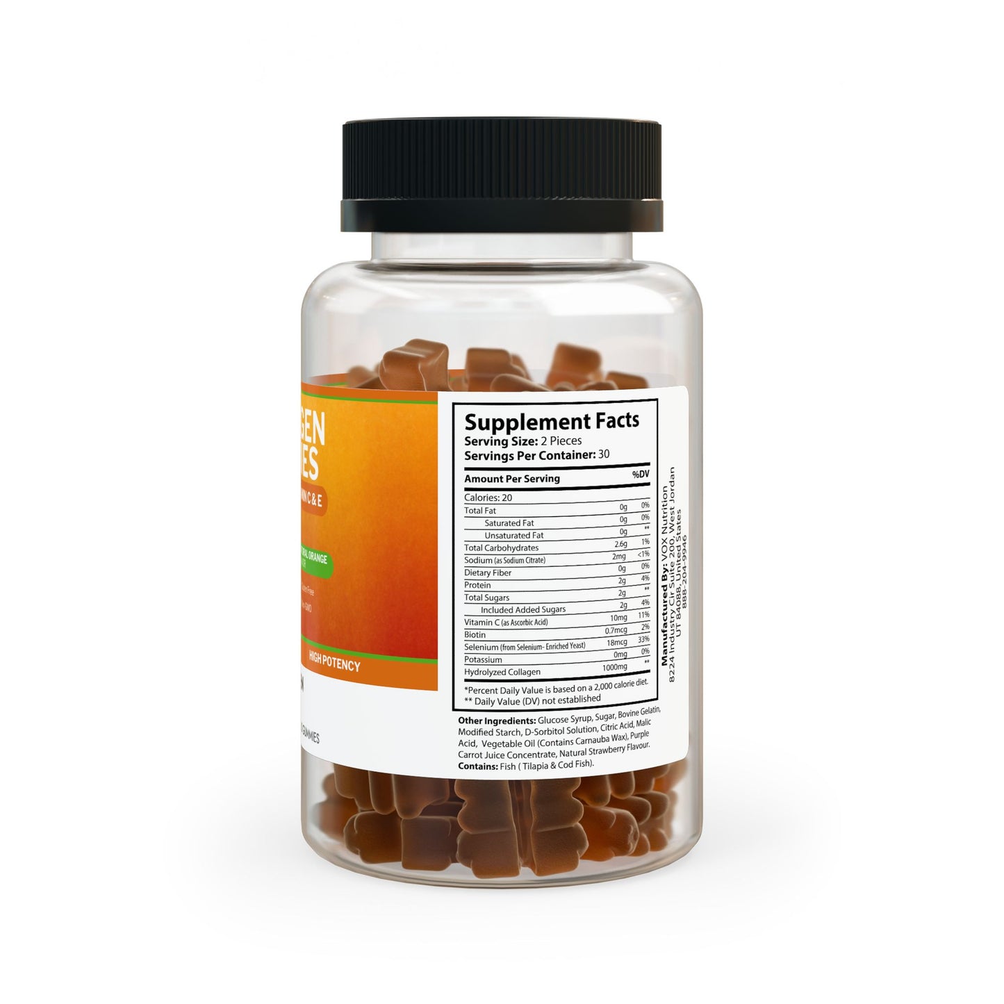 Orange Flavored Collagen Gummies (60 Gummies) - 11856