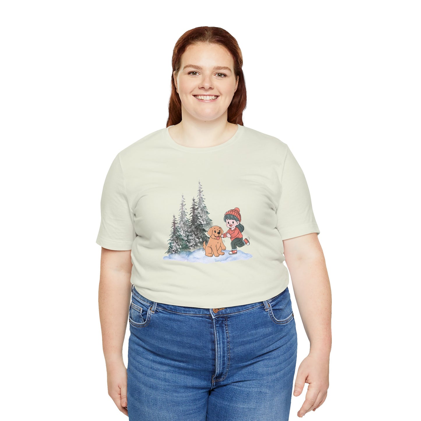 Winter Trees, Girl & Puppy - Unisex Jersey Short Sleeve Tee - 10279