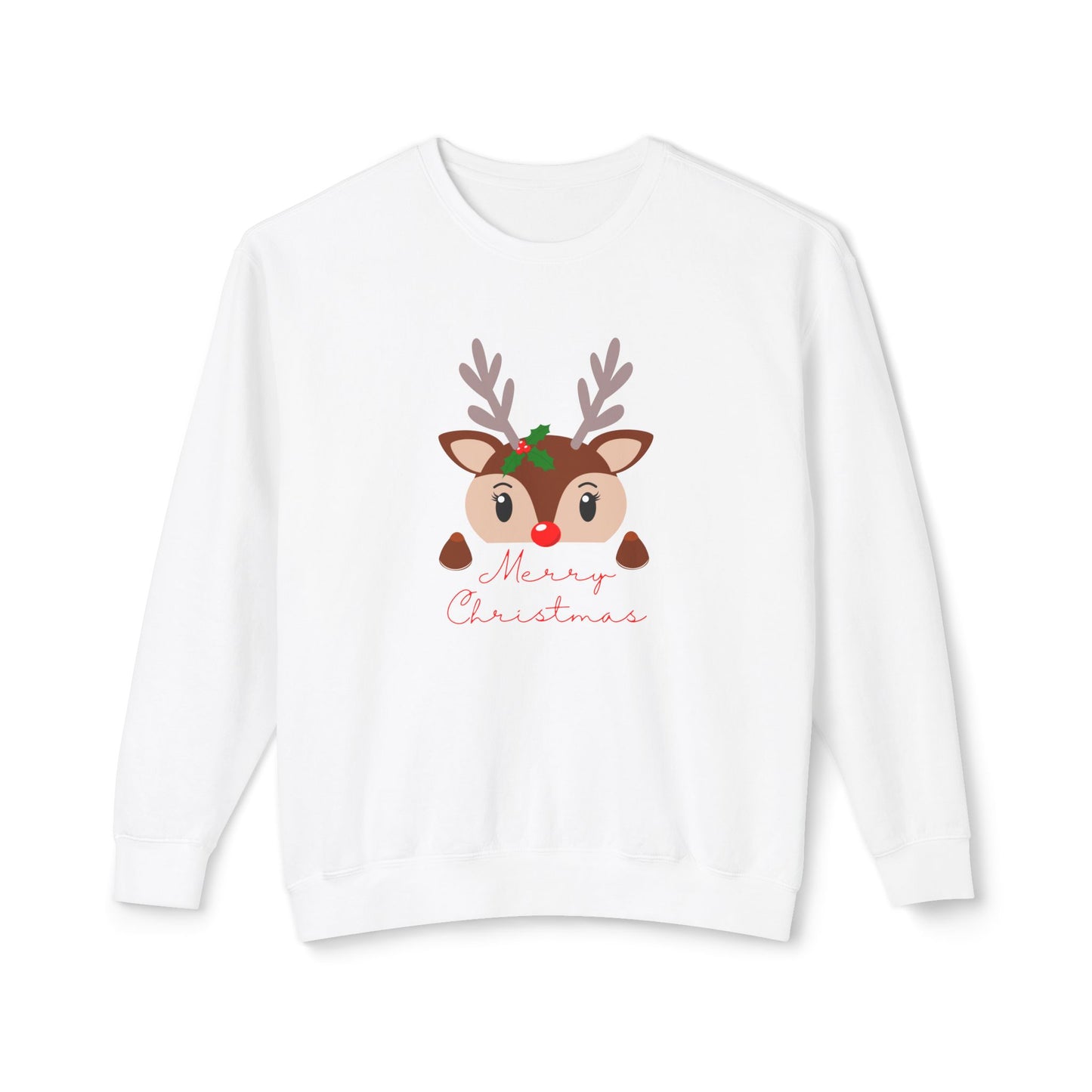 Reindeer, Merry Christmas - Unisex Lightweight Crewneck Sweatshirt - 10491