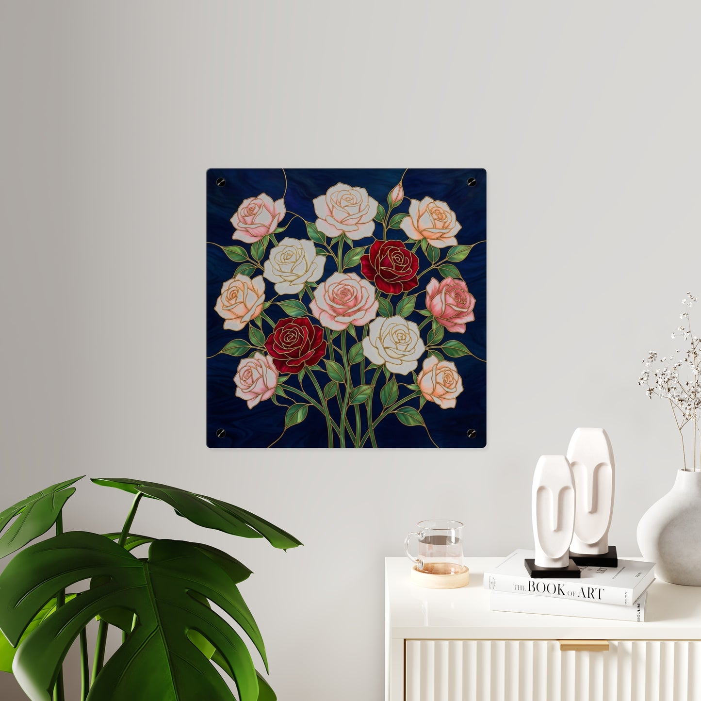 Rose Stained Glass Acrylic Wall Art Panel — Floral Garden Decor - 14604