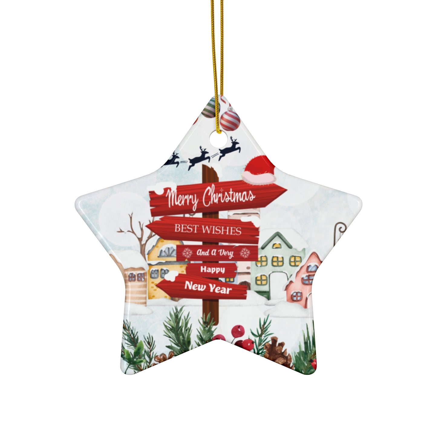 Merry Christmas Sign - Ceramic Ornament, 4 Shapes