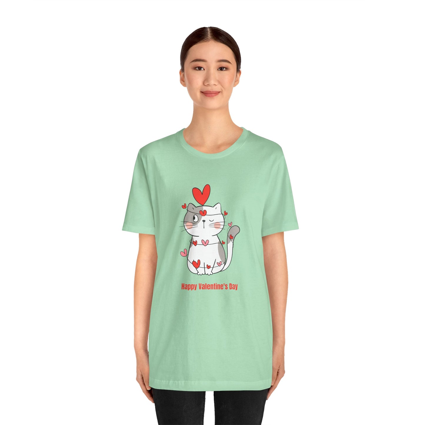 Cute Cat, Happy Valentine's Day - Unisex Jersey Short Sleeve Tee - 11359