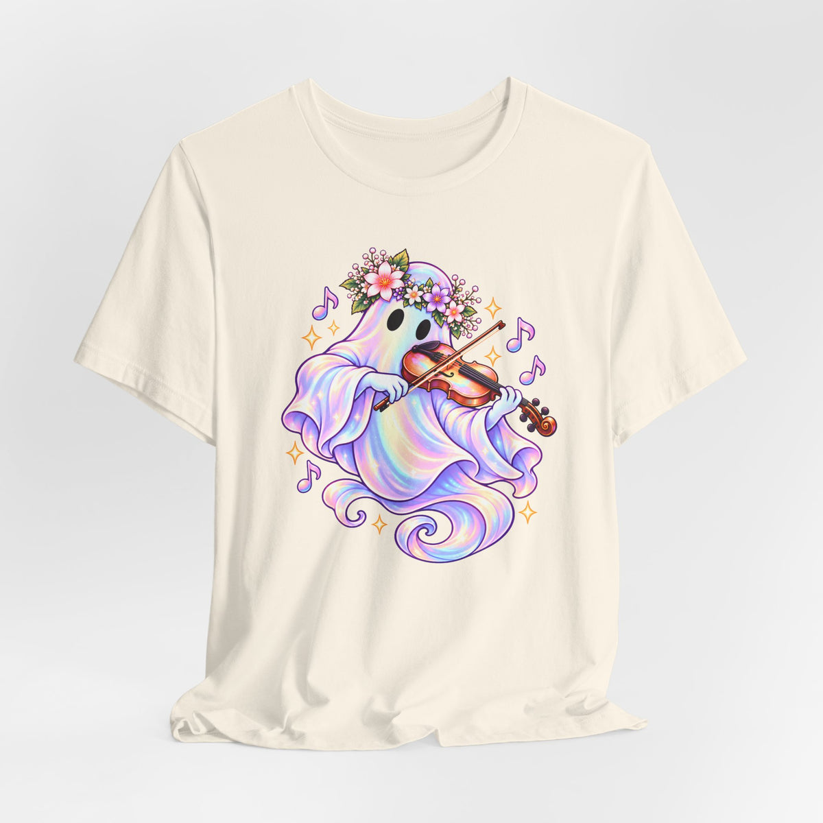Ghost Violin T-Shirt, Cute Pastel Floral Music Lover Tee - 14528