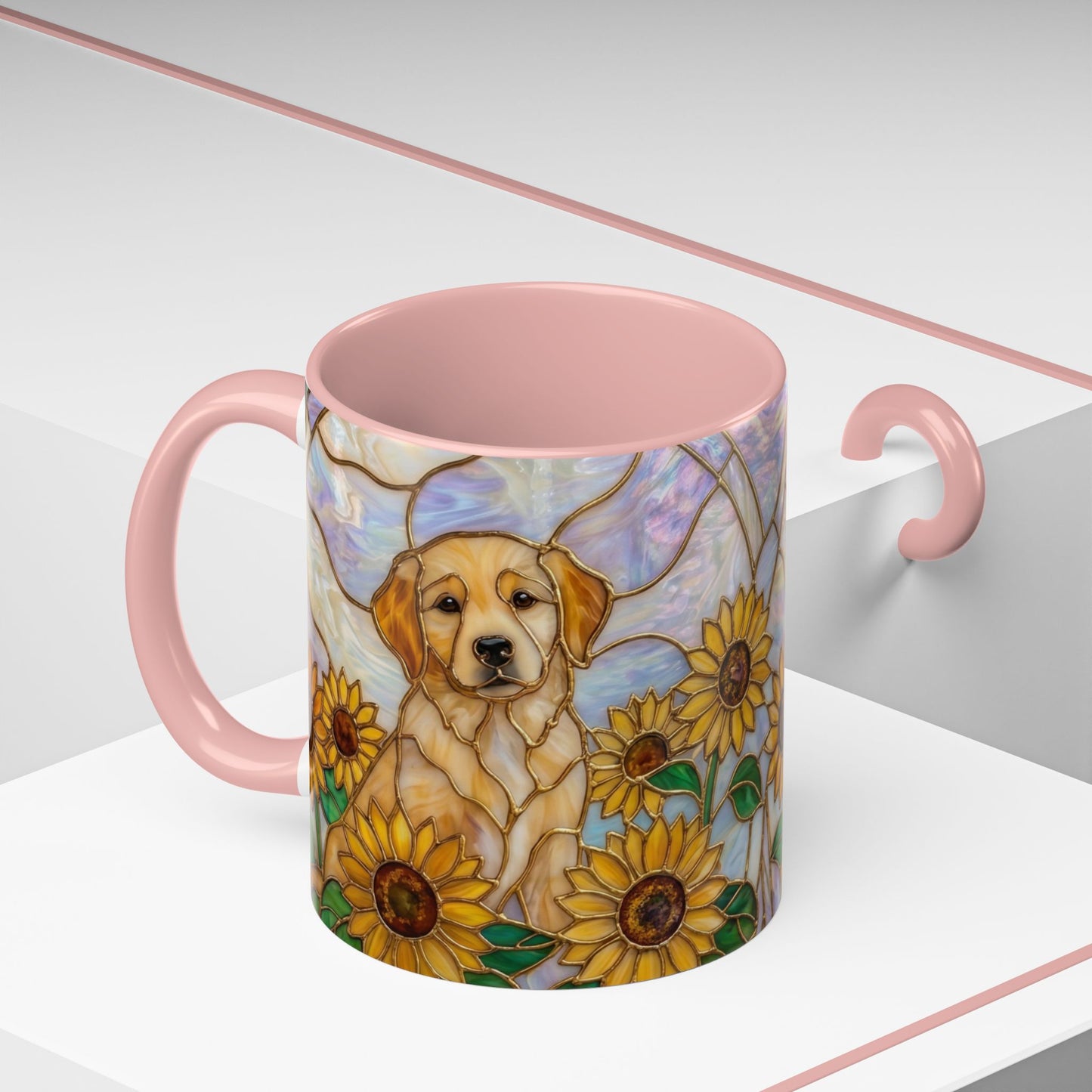 Sunflower Golden Retriever P uppiesAccent Coffee Mug –  Stained Glass Design (11/15 oz) - 14527