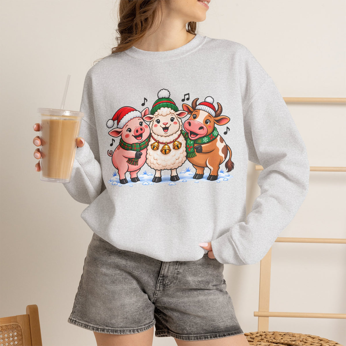 Christmas Farm Animal Friends Sweatshirt, Cute Holiday Crewneck - 14560