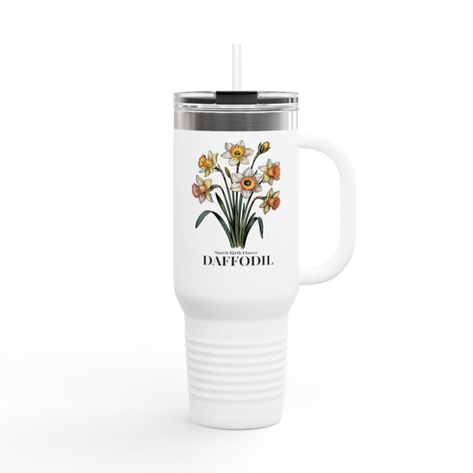 March Birth Flower Daffodil 40oz Insulated Travel Mug – Vintage Botanical Floral Tumbler Gift - 14820