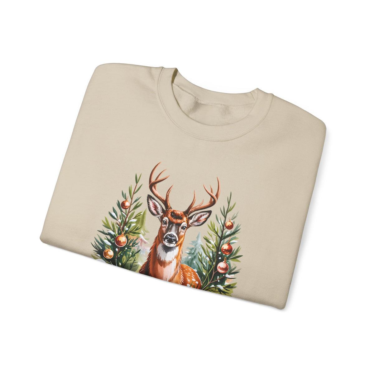Christmas Deer Sweatshirt, Vintage Woodland Holiday Crewneck - 14562