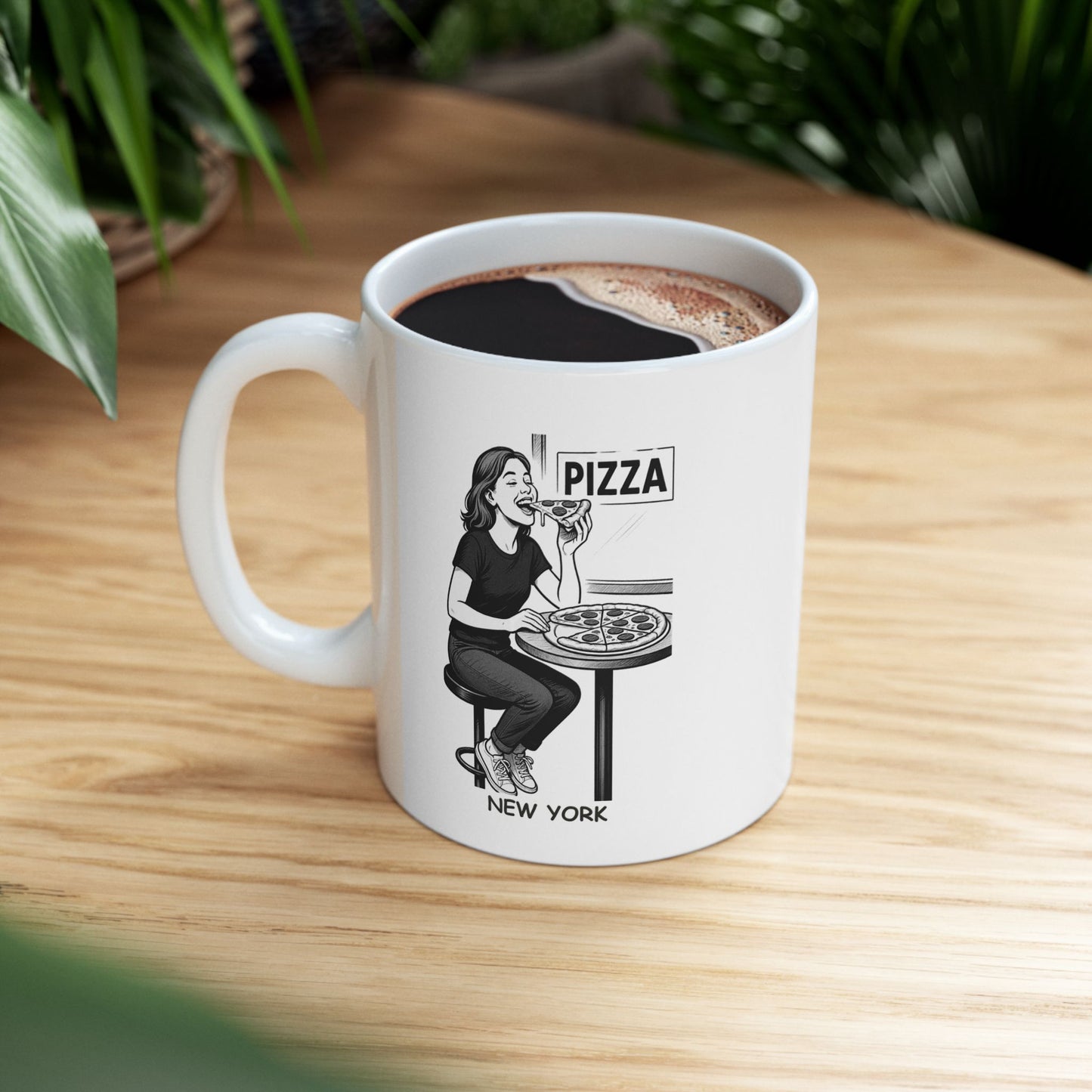 "In New York, we don’t count calories—we count how many slices of pizza we can eat before feeling guilty." Ceramic Mug, (11oz, 15oz) - 12850