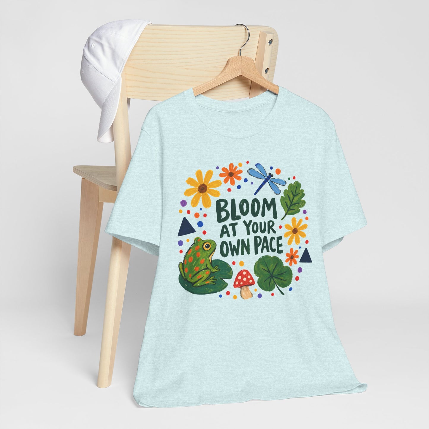 Bloom At Your Own Pace T-Shirt, Cute Frog, Floral & Motivational Graphic Tee - 14919