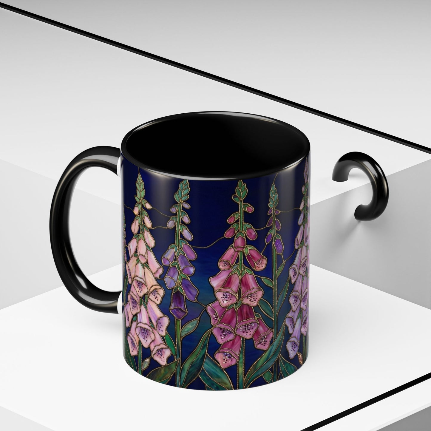 Foxglove Floral Coffee Mug — Stained Glass Design (11/15oz) - 14565