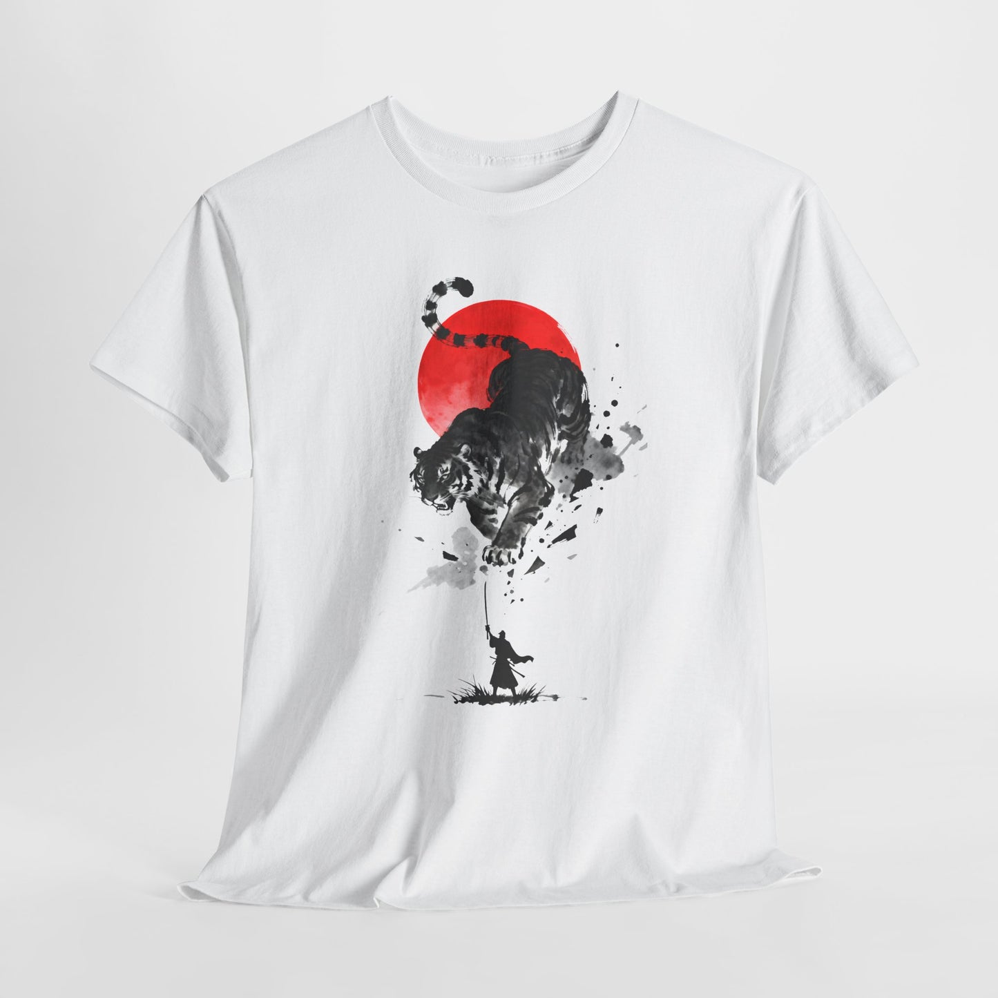 Tiger Spirit T-Shirt – Japanese Ink Tiger & Red Sun Samurai Graphic Tee - 14912