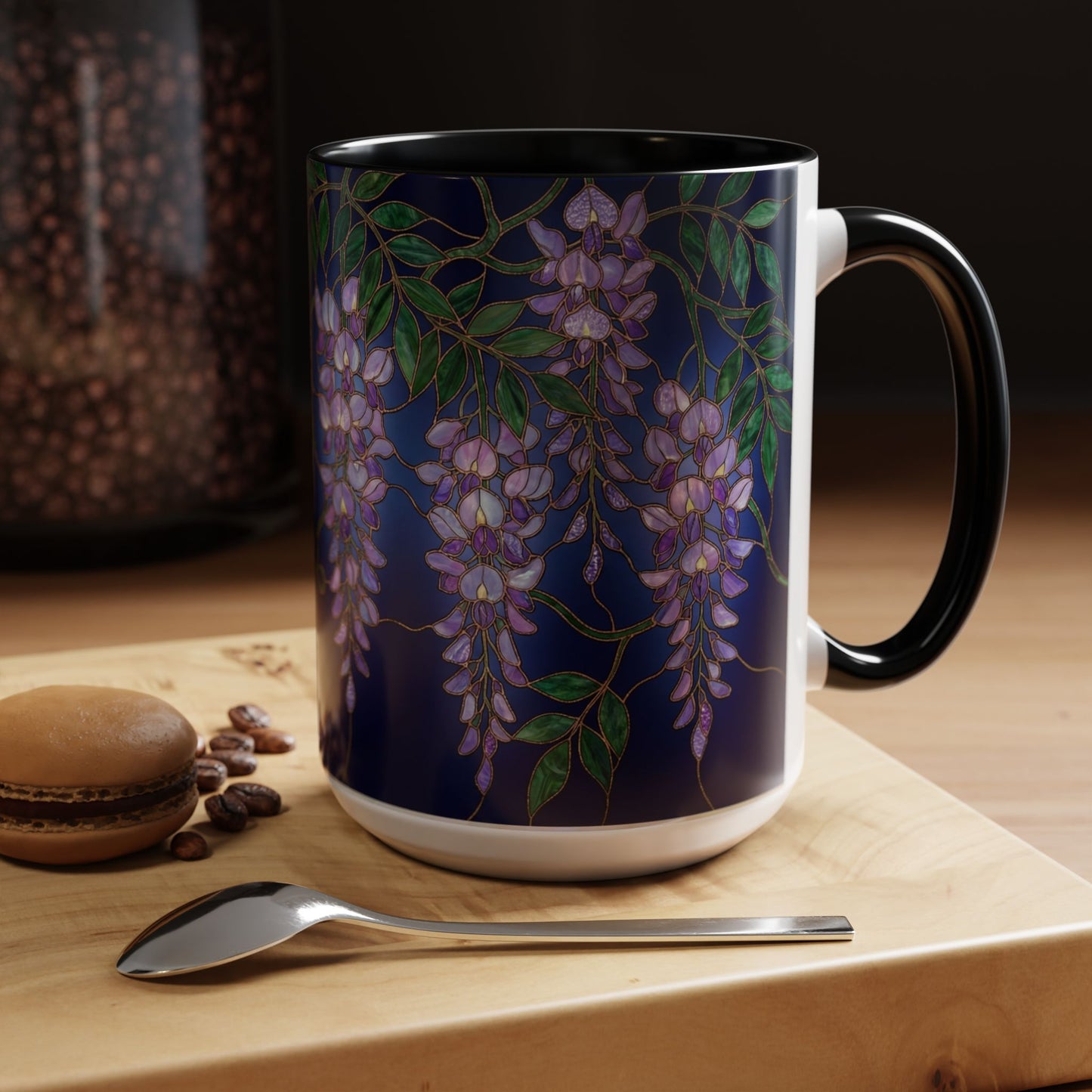 Wisteria Bloom Accent Coffee Mug — Stained Glass Design 11/15oz - 14589