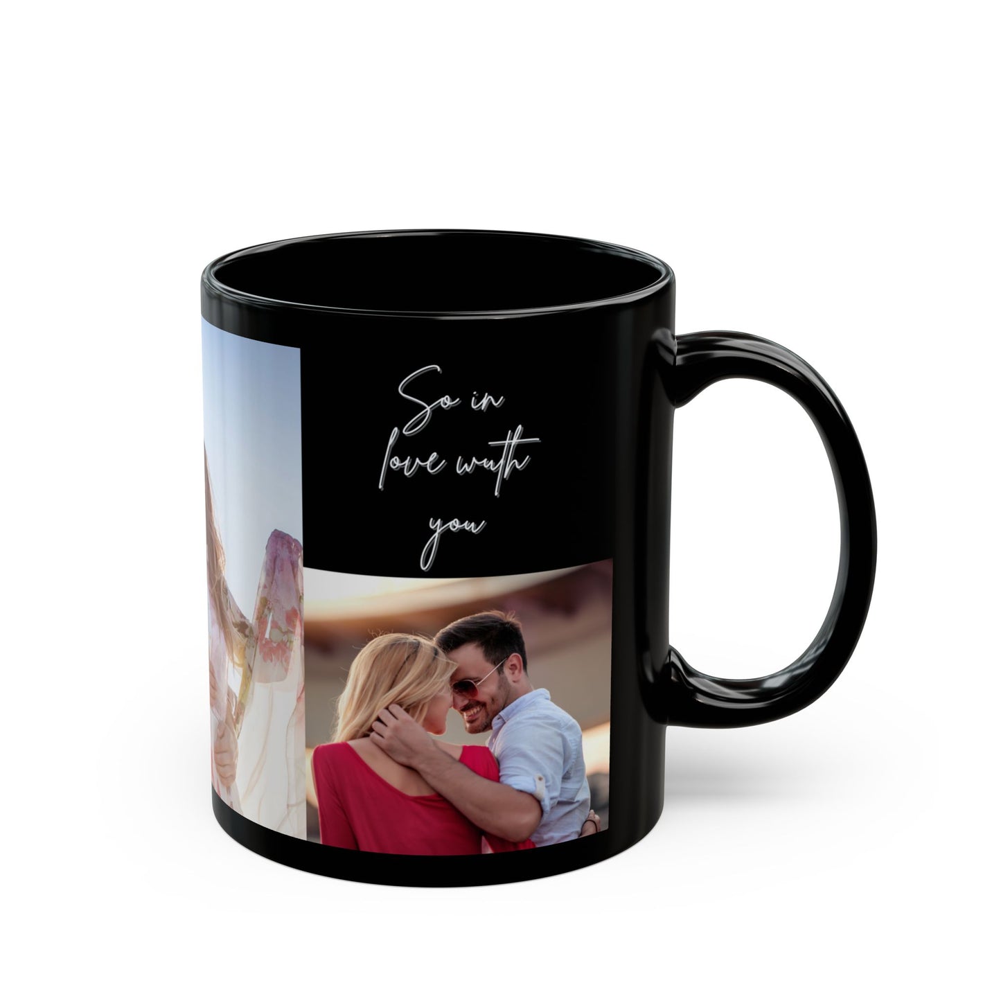 Happy Valentine's Day, Couple's Photos, Customizable - Black Mug (11oz, 15oz) - 11004