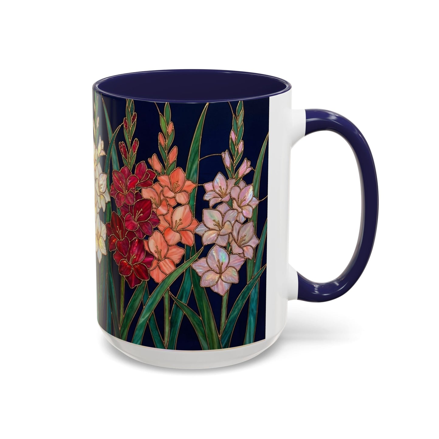 Gladiolus Floral Accent Coffee Mug — Stained Glass Design (11/15oz) - 14594