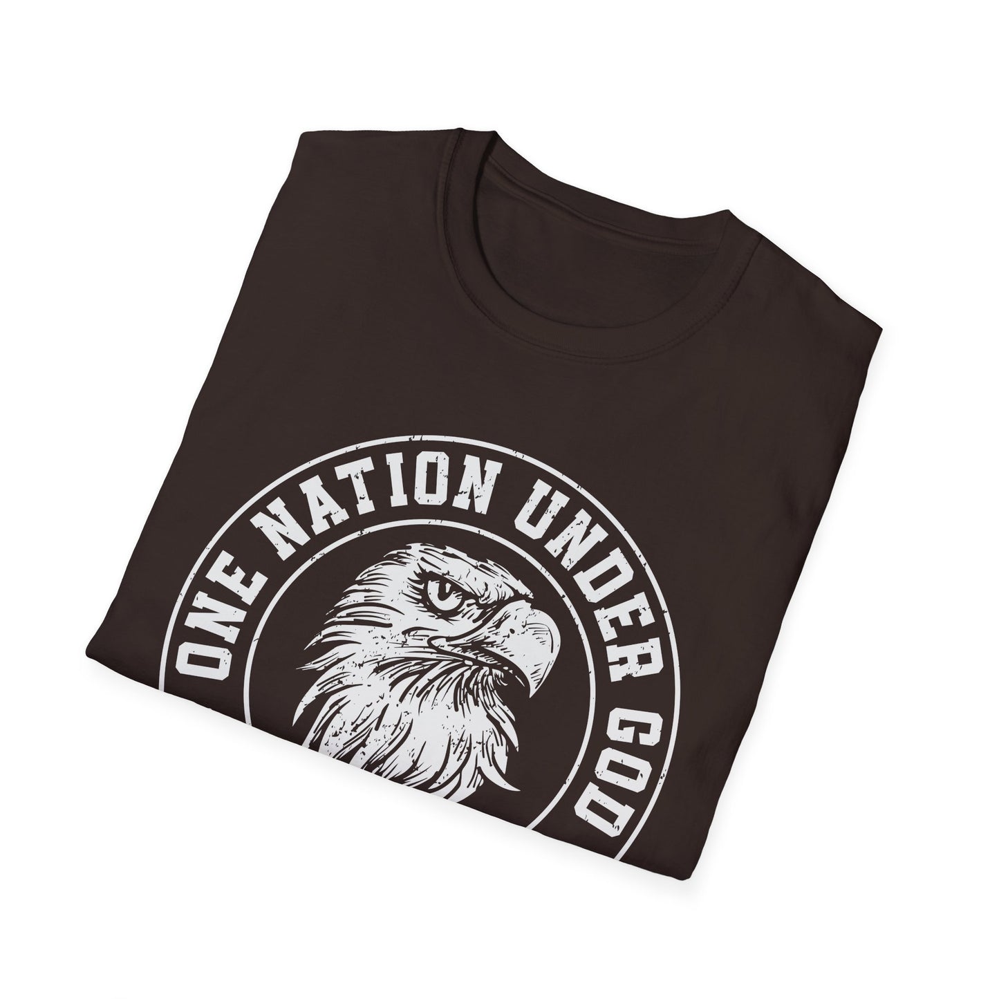 Patriotic Graphic T-Shirt - One Nation Under God, USA Eagle Tee, Unisex Softstyle Top for Independence Day, Veteran Gifts - 13698