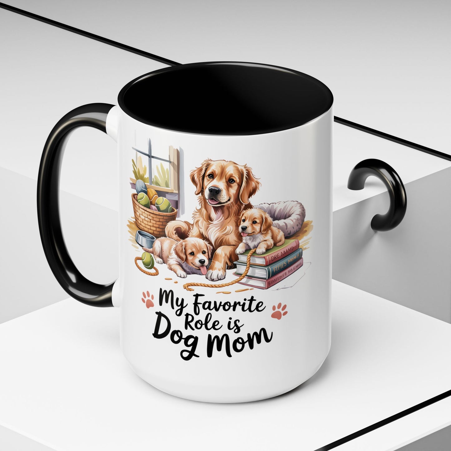 My Favorite Role is Dog Mom Mug – Cute Golden Retriever & Puppies Gift for Dog Lovers, Pet Mom Coffee Cup (11oz / 15oz) - 14799