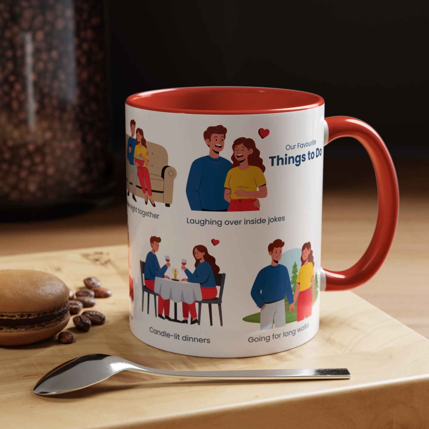Our Favorite Things to Do Valentine’s Mug – Cozy Couples Illustrated Accent Coffee Mug - 14704