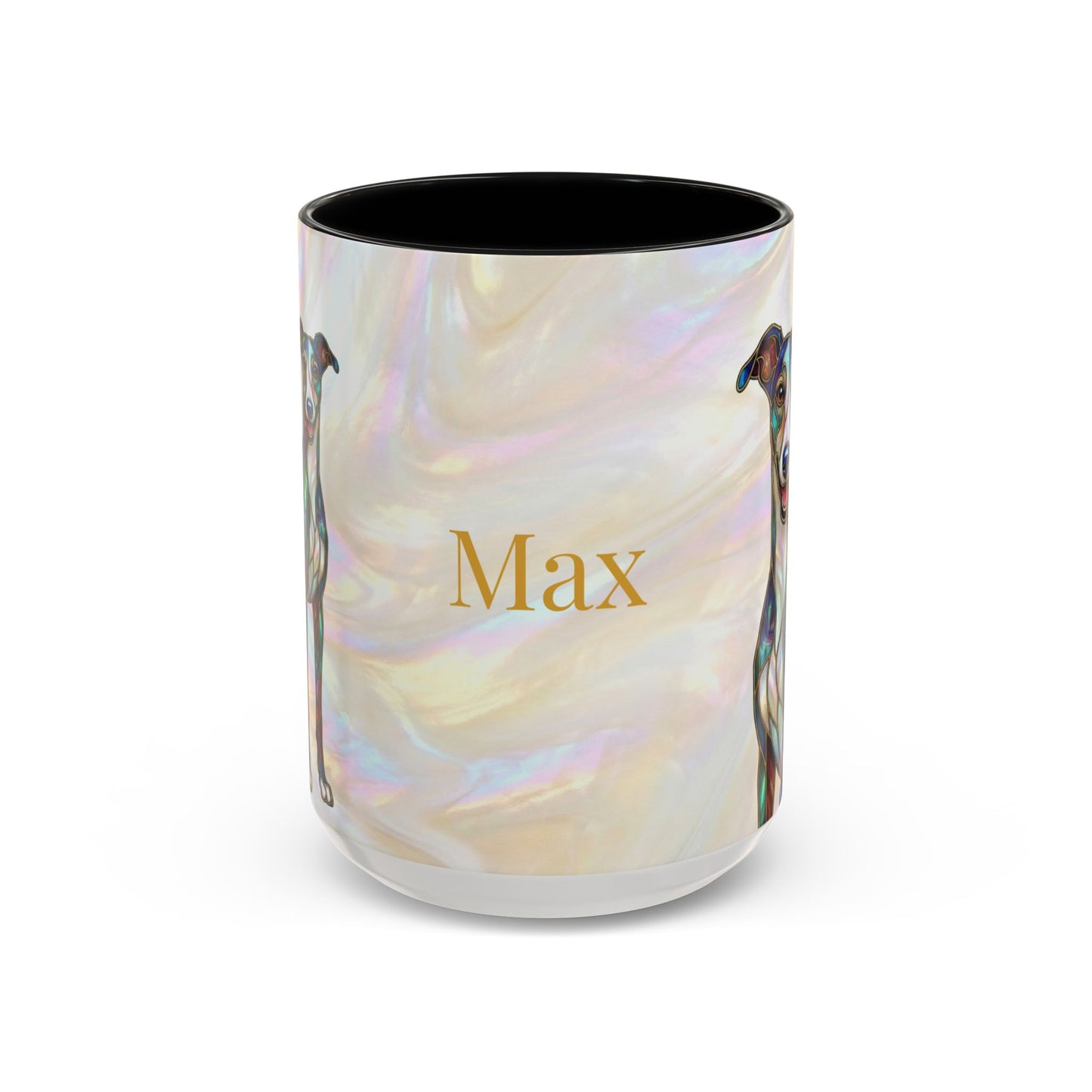 Personalized Greyhound Coffee Mug – Stained Glass Dog Accent Mug (Name Customizable)  - 14523