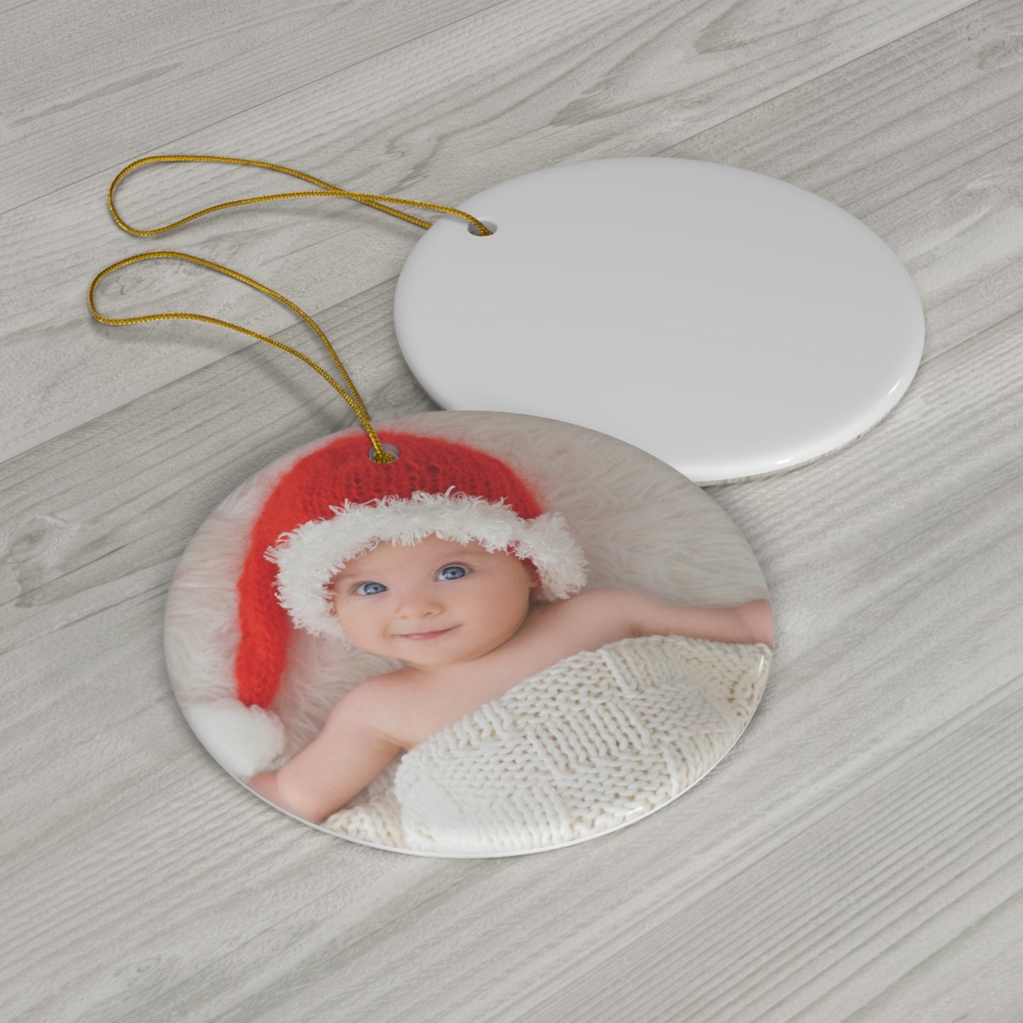 Christmas, Baby Photo, Customizable - Ceramic Ornament, 4 Shapes