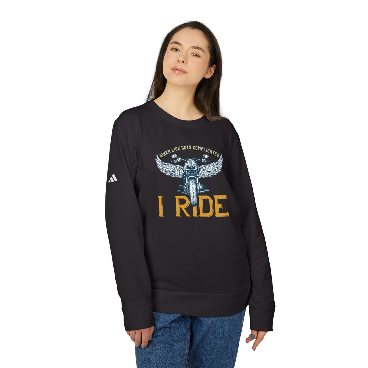 When Life Gets Complicated, I Ride - adidas Unisex Fleece Crewneck Sweatshirt