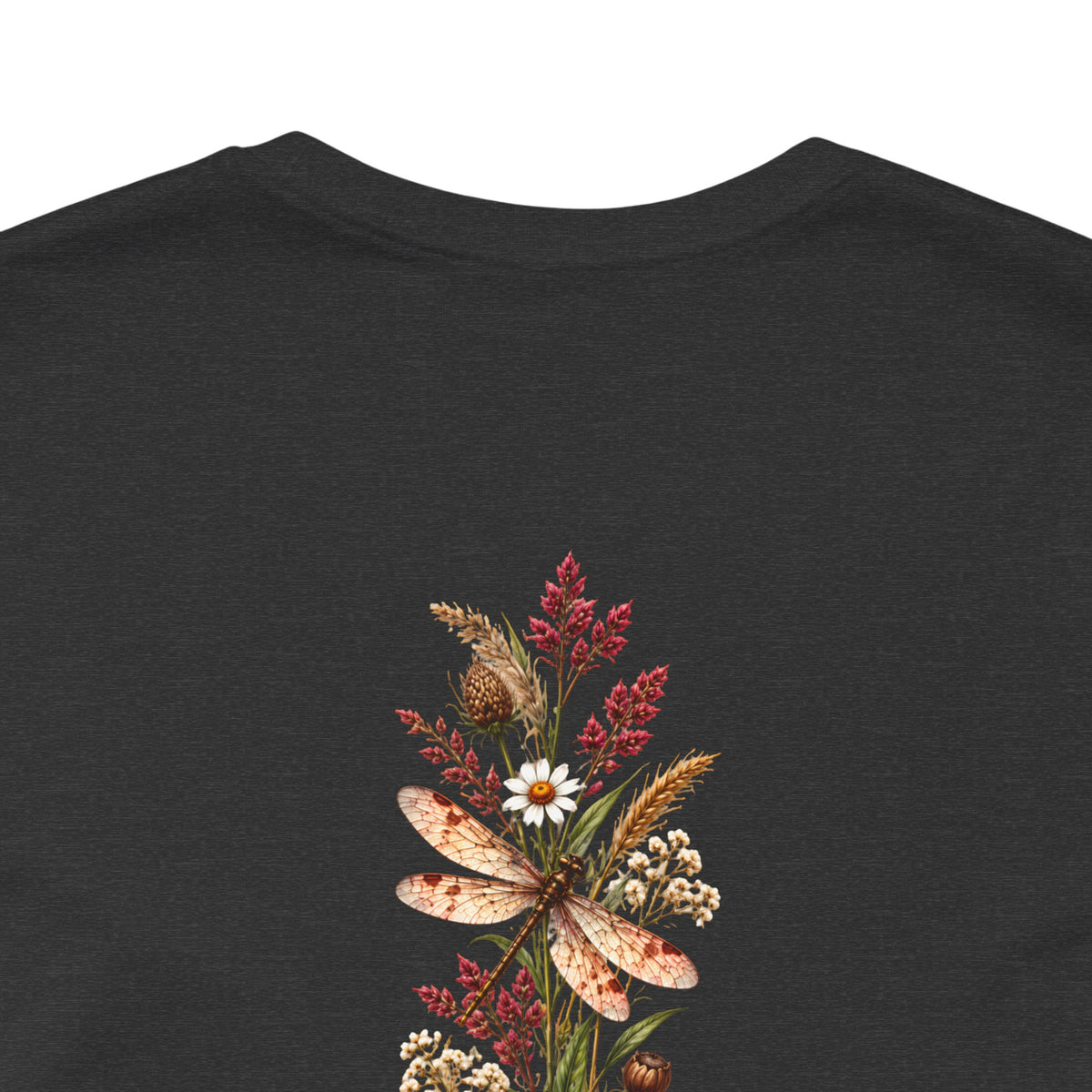 Vintage Wildflower & Dragonfly T-Shirt, Botanical Front & Back Tee - 14549