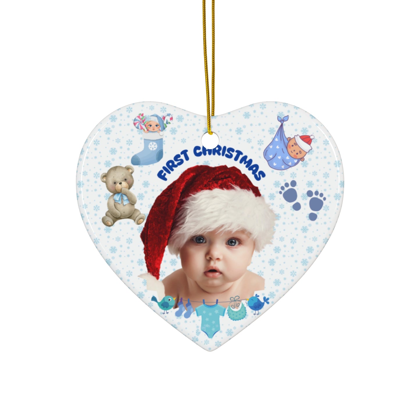 First Christmas, Baby Boy, Customizable - Ceramic Ornament, 4 Shapes - 10016