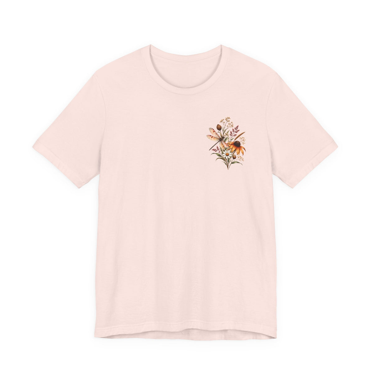 Vintage Wildflower & Dragonfly T-Shirt, Botanical Front & Back Tee - 14549