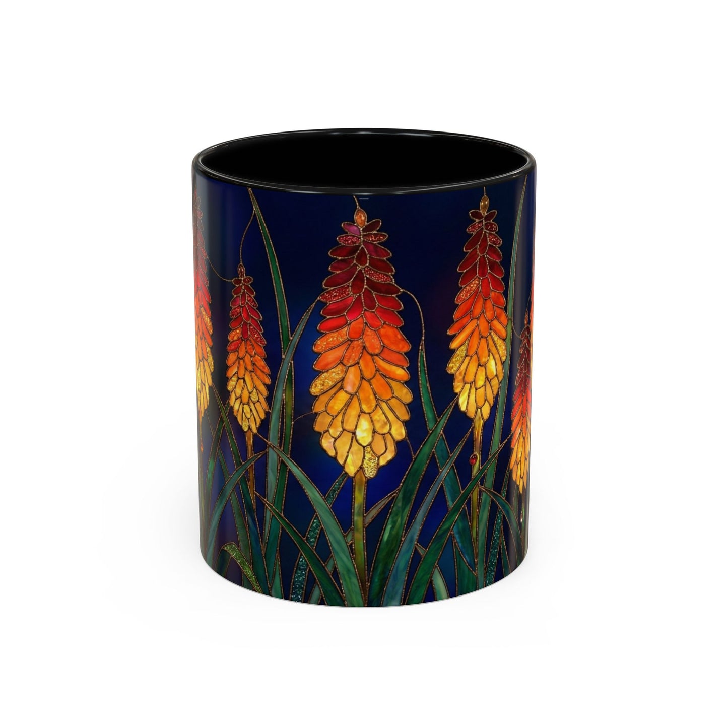 Red Hot Poker Floral Coffee Mug — Stained Glass Design (11/15oz) - 14585