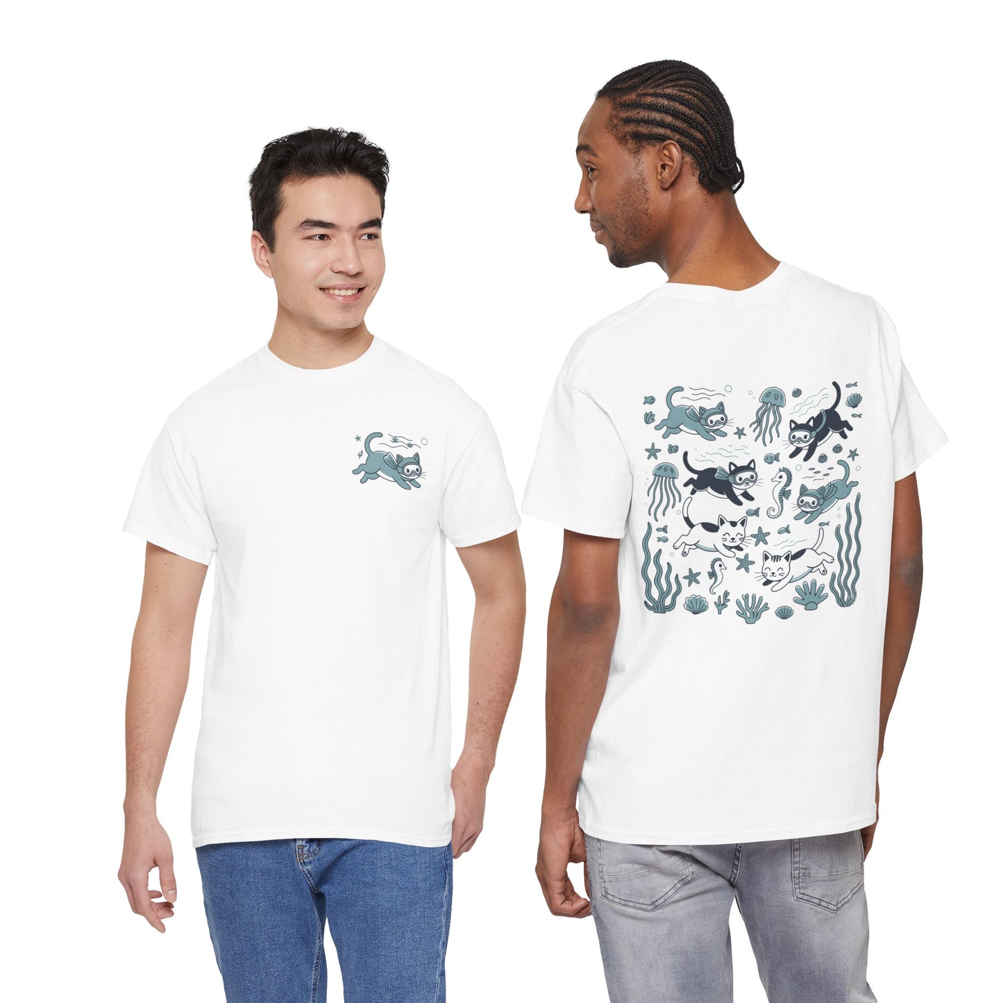 Sea Cats T-Shirt — Cute Underwater Cat Graphic Tee, Ocean Cat Lover Gift - 14869