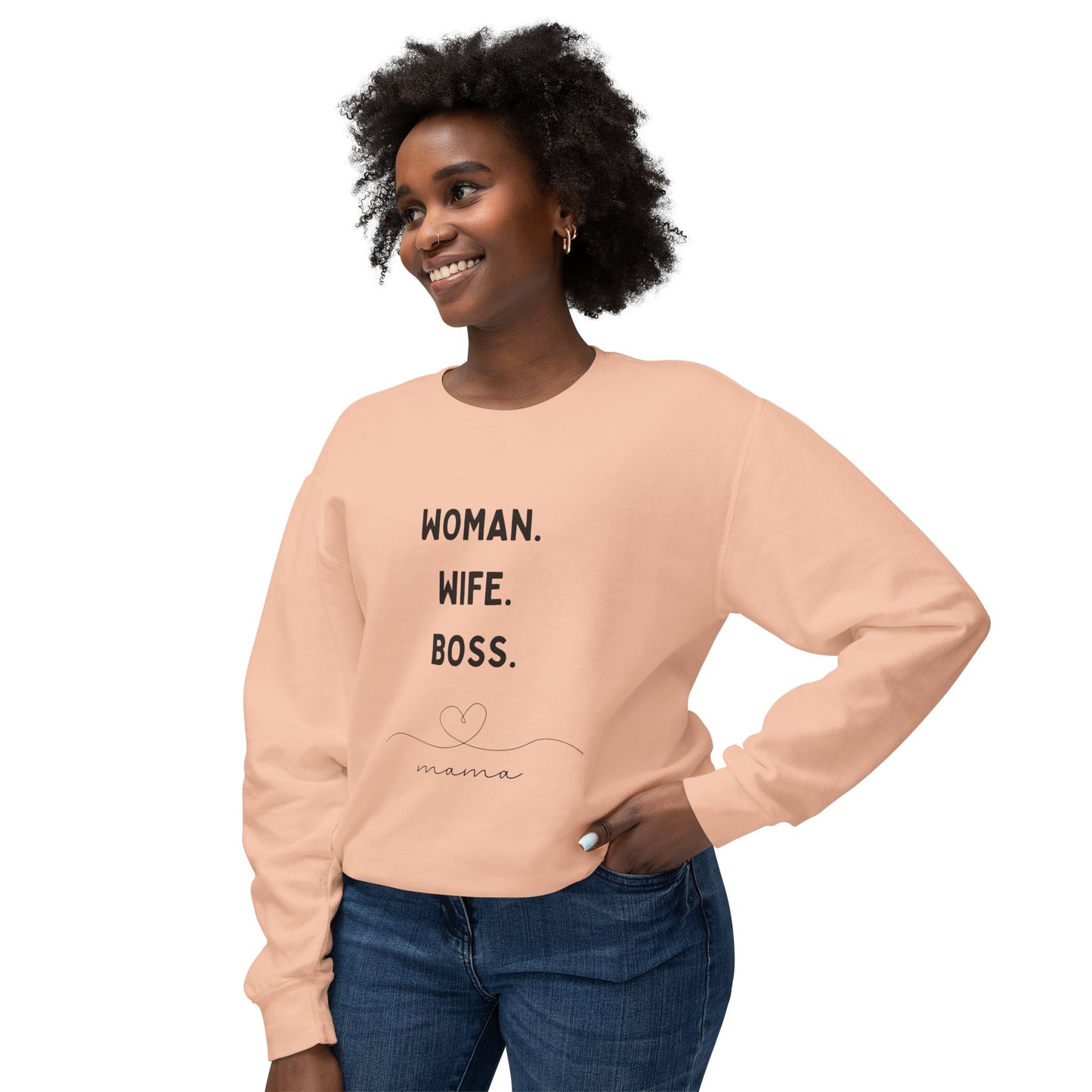 Woman, Wife, Boss, Mama - Unisex Lightweight Crewneck Sweatshirt - 11737