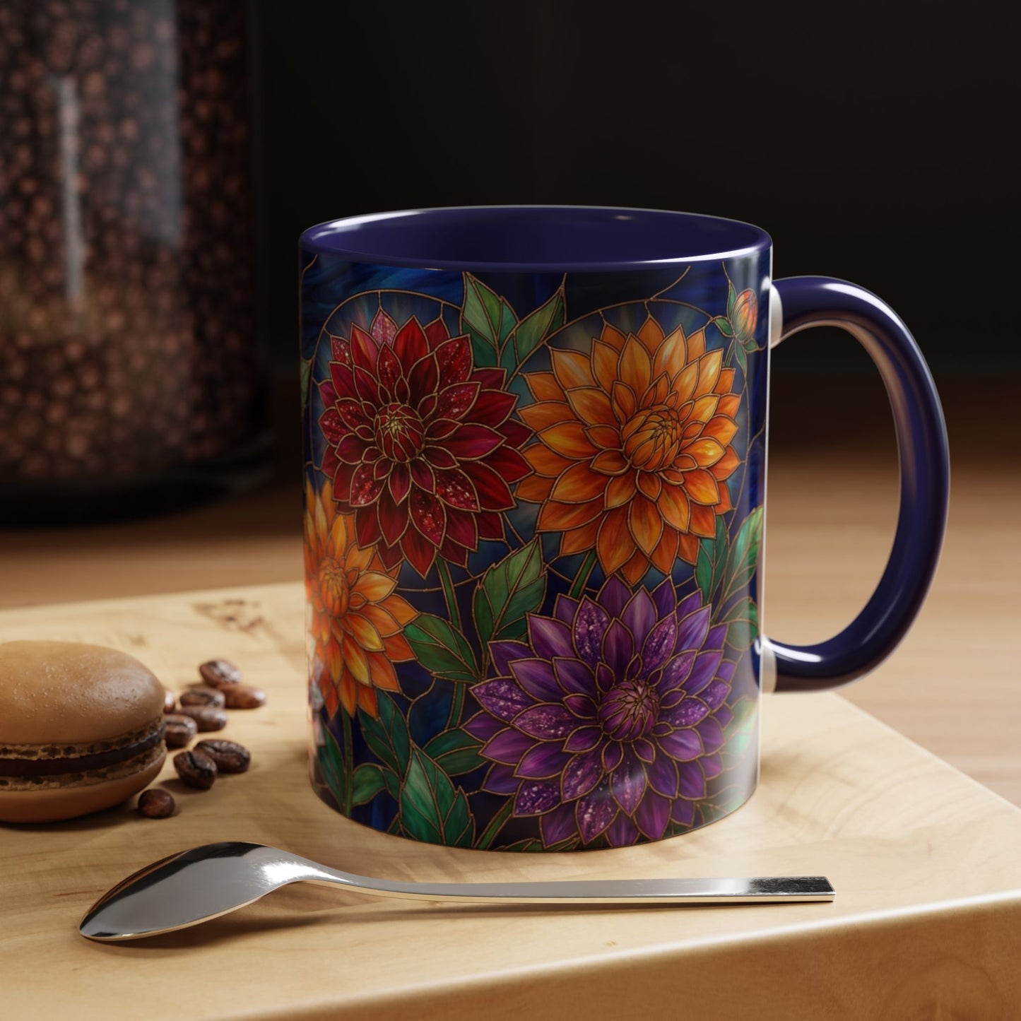 Dahlia Floral Accent Coffee Mug — Stained-Glass  Design (11/15oz) - 14562