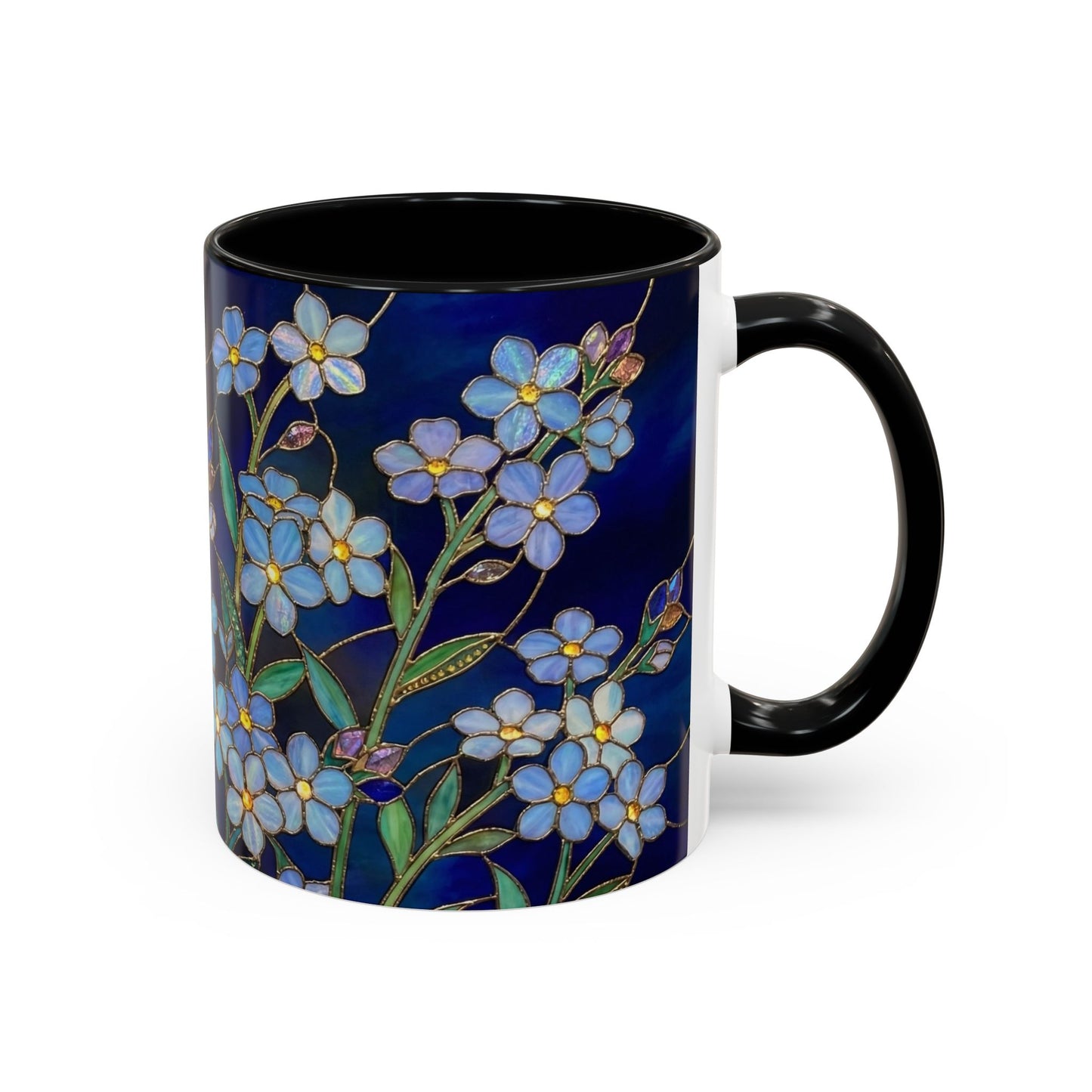 Forget-Me-Not Accent Coffee Mug — Stained Glass Design (11/15 oz) - 14564