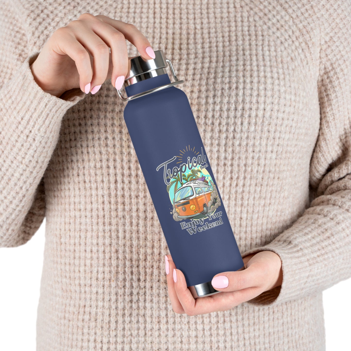 Tropical Beach, Enjoy Your Weekend - Copper Vacuum Insulated Bottle, 22oz - 10745