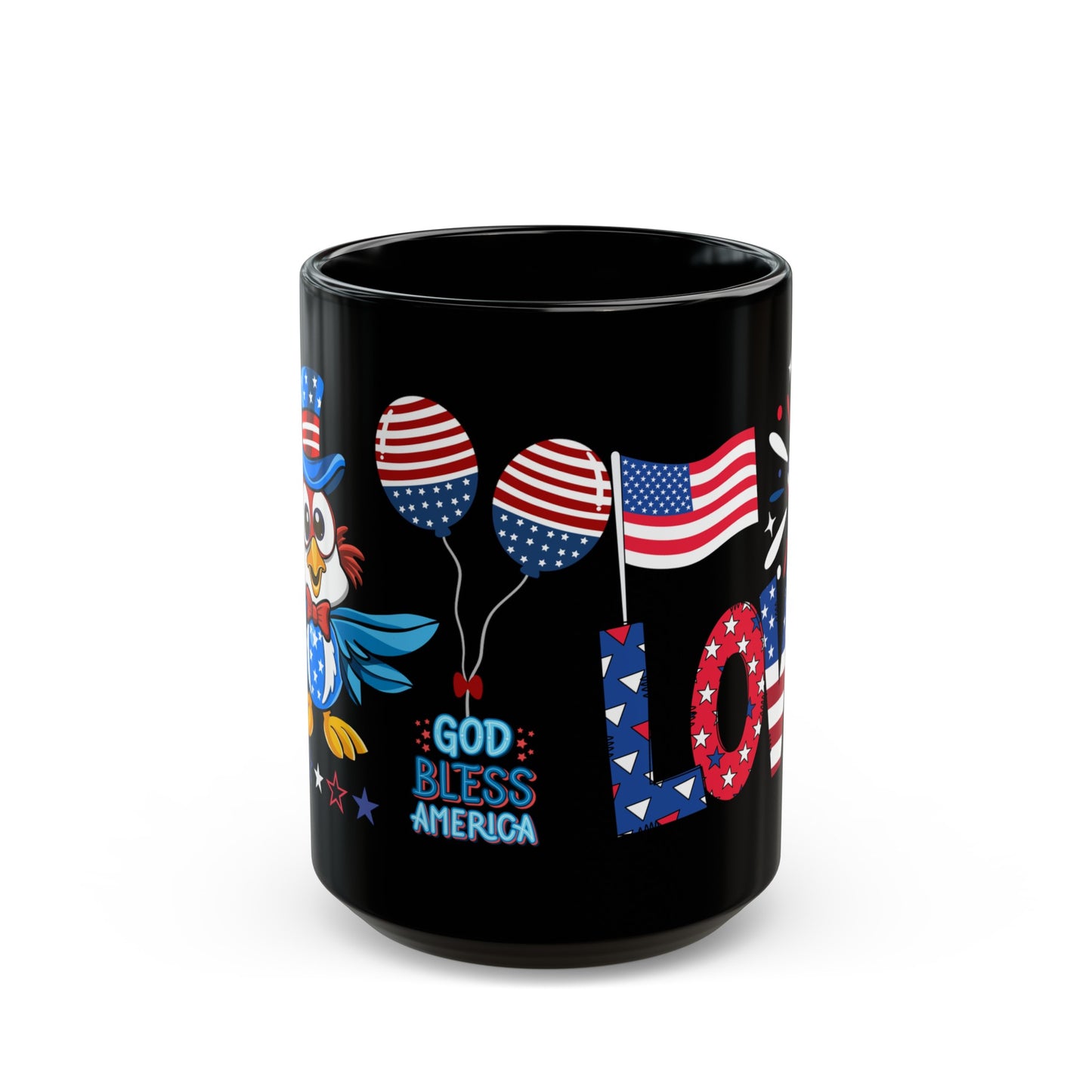 July 4, Patriotic Eagle - Black Mug (11oz, 15oz)