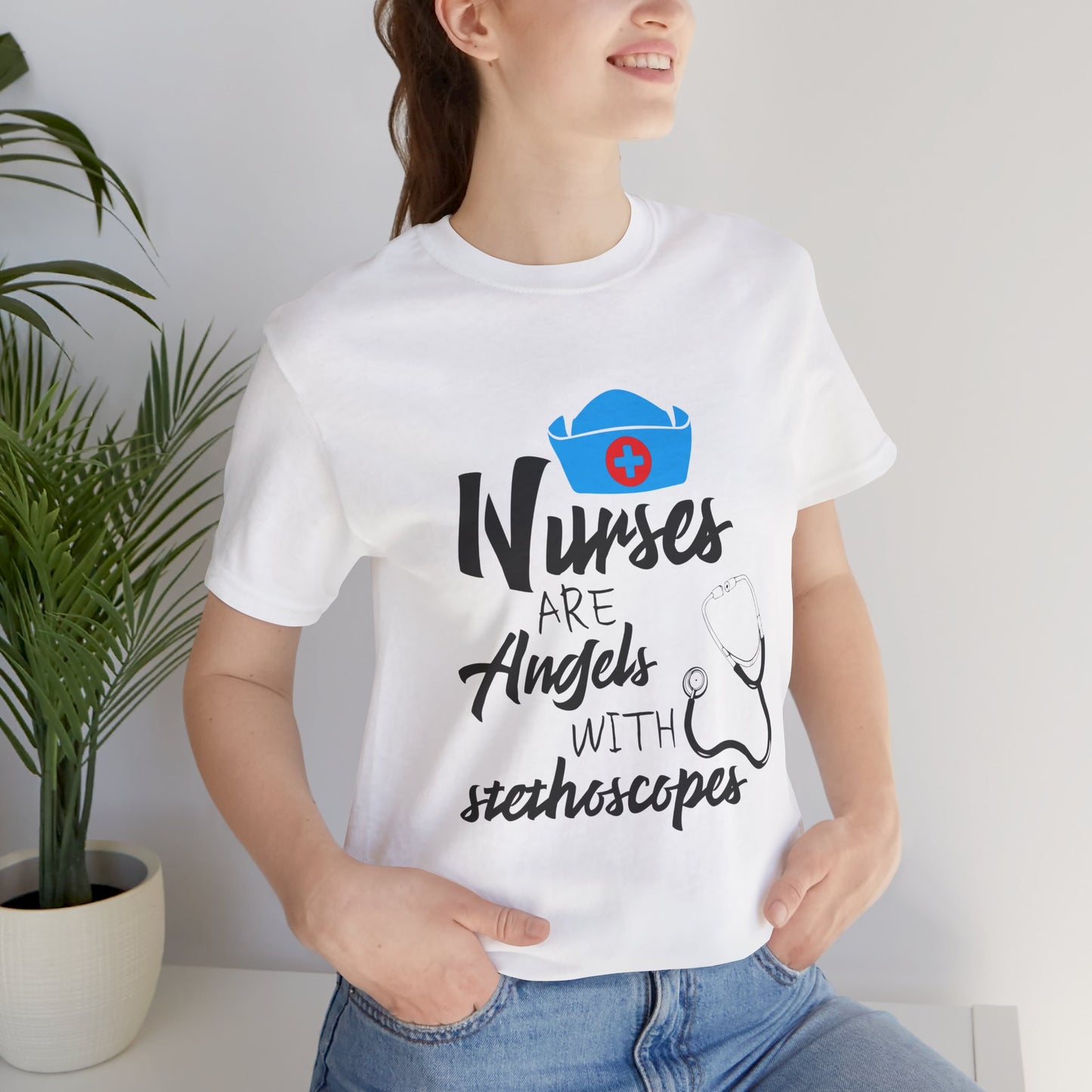 Nurses Are Angels With Stethoscopes - Unisex Jersey Short Sleeve Tee - 13354