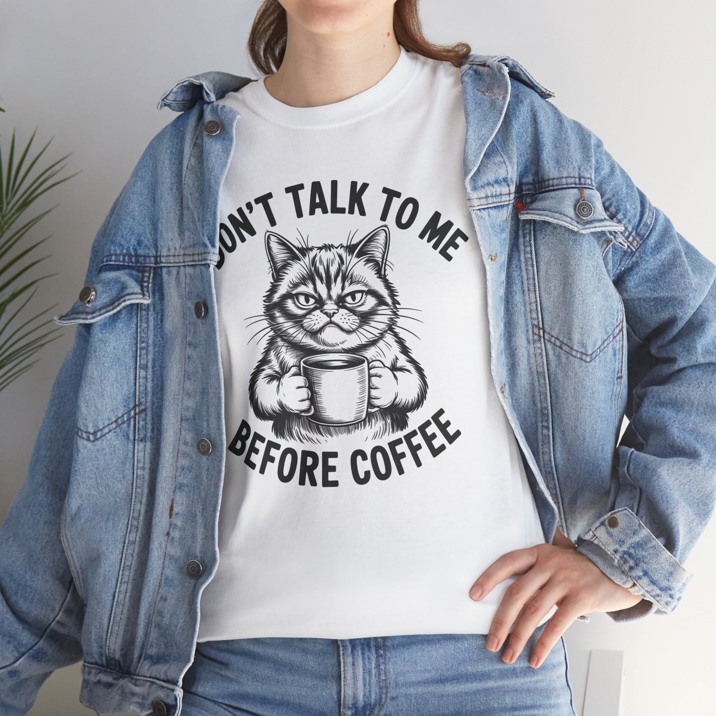 Funny Cat Coffee T-Shirt – “Don’t Talk To Me Before Coffee” Graphic Tee | Cute Grumpy Cat Shirt Gift - 14842