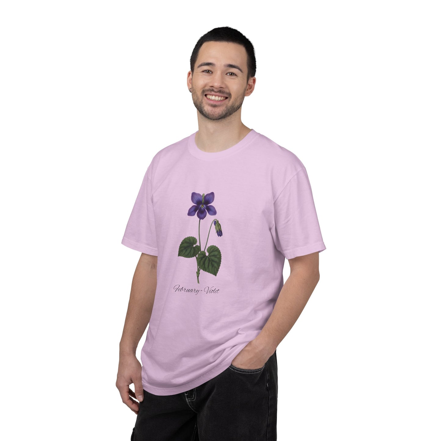 February Birth Flower Violet T-Shirt – Heavyweight Garment-Dyed Tee - 14700