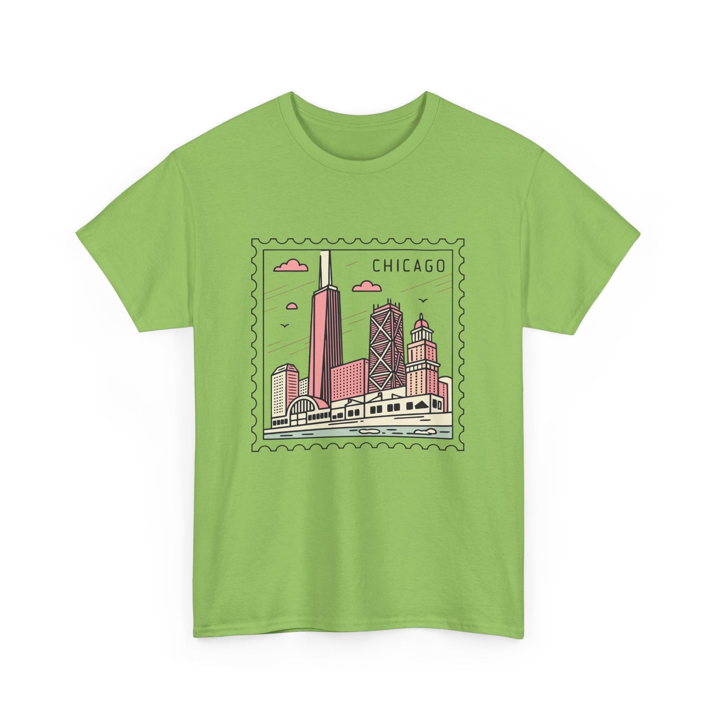 Chicago Skyline Postage Stamp Unisex Heavy Cotton Tee - 12130