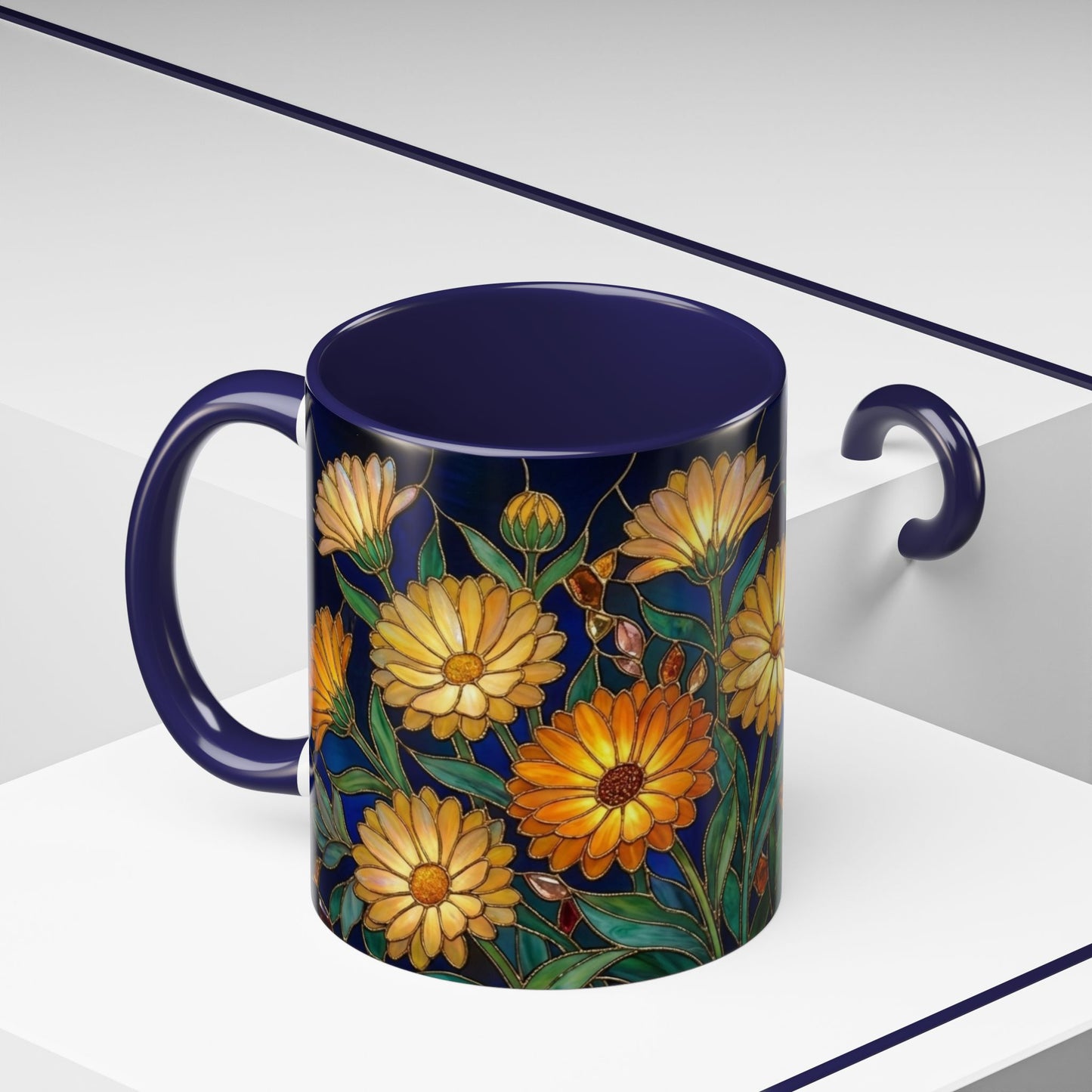 Calendula Accent Coffee Mug — Stained Glass Design (11/15oz) - 14549