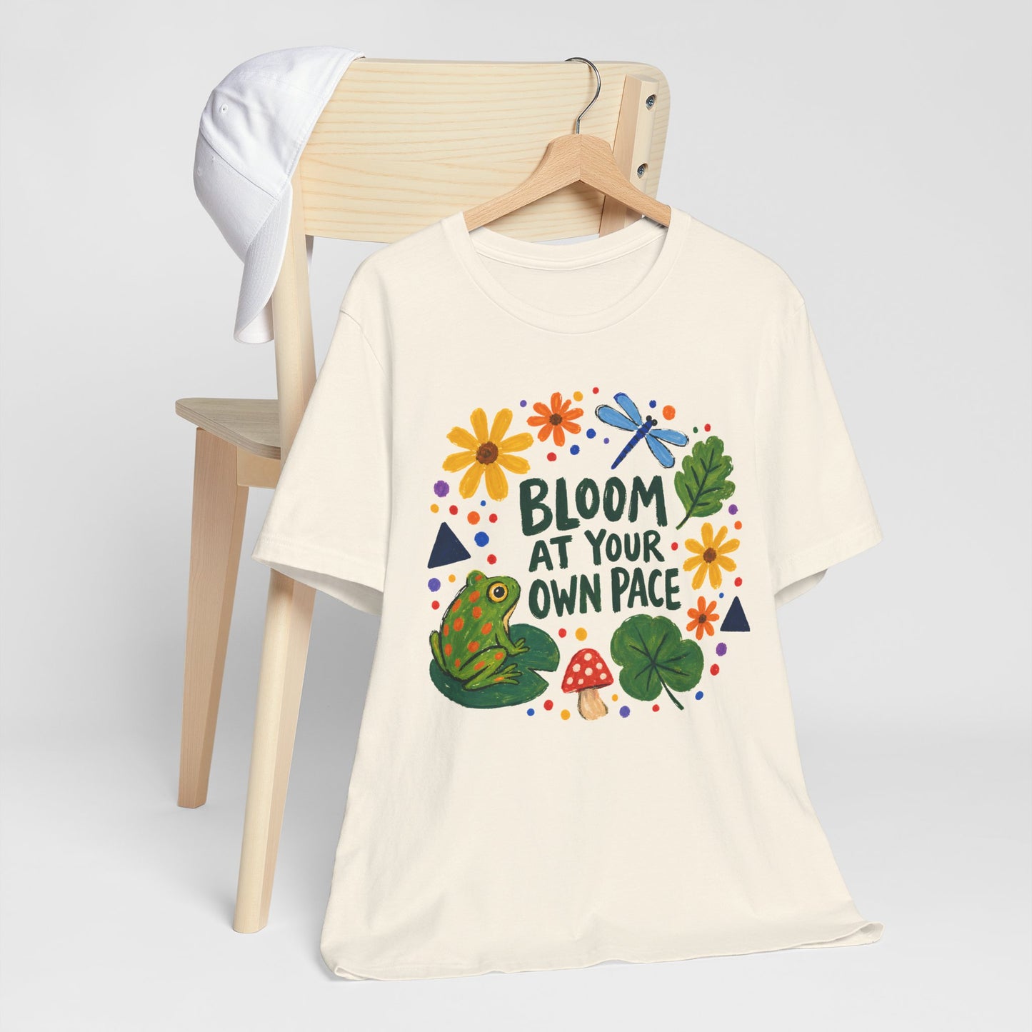Bloom At Your Own Pace T-Shirt, Cute Frog, Floral & Motivational Graphic Tee - 14919