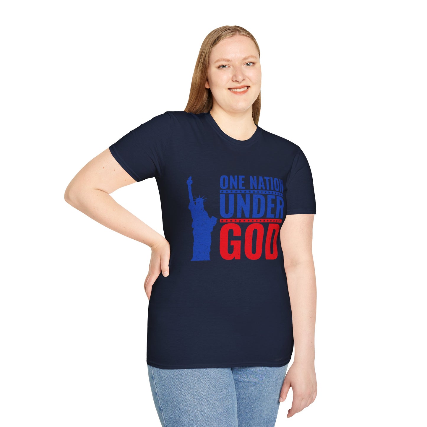 One Nation Under God, Patriotic Softstyle T-Shirt - Independence Day Tee, Fourth of July Shirt, Unisex Comfort Wear, Gift for Veterans - 13494