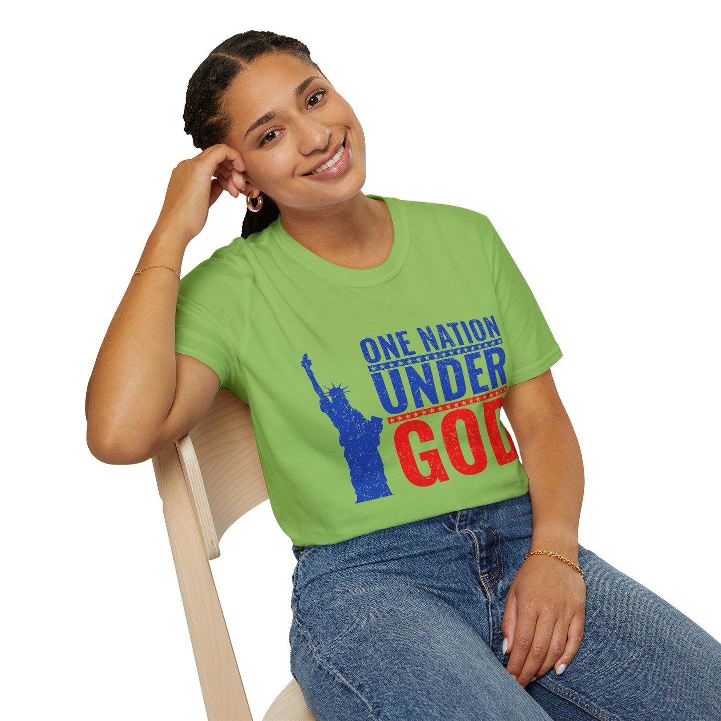 One Nation Under God, Patriotic Softstyle T-Shirt - Independence Day Tee, Fourth of July Shirt, Unisex Comfort Wear, Gift for Veterans - 13494