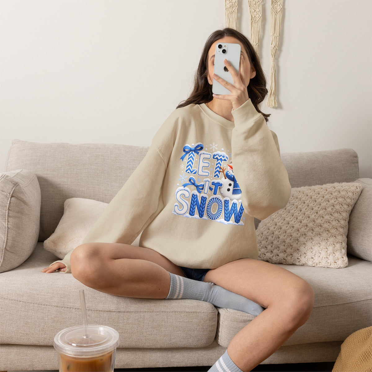 Let It Snow Sweatshirt,  Cute Snowman Winter Christmas Crewneck - 14545