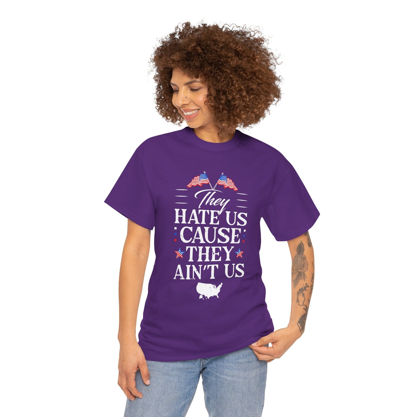 Patriotic Unisex Heavy Cotton Tee - 'They Hate Us Cause They Ain't Us' - Gift for Freedom Lovers, Casual Wear, Independence Day - 13651