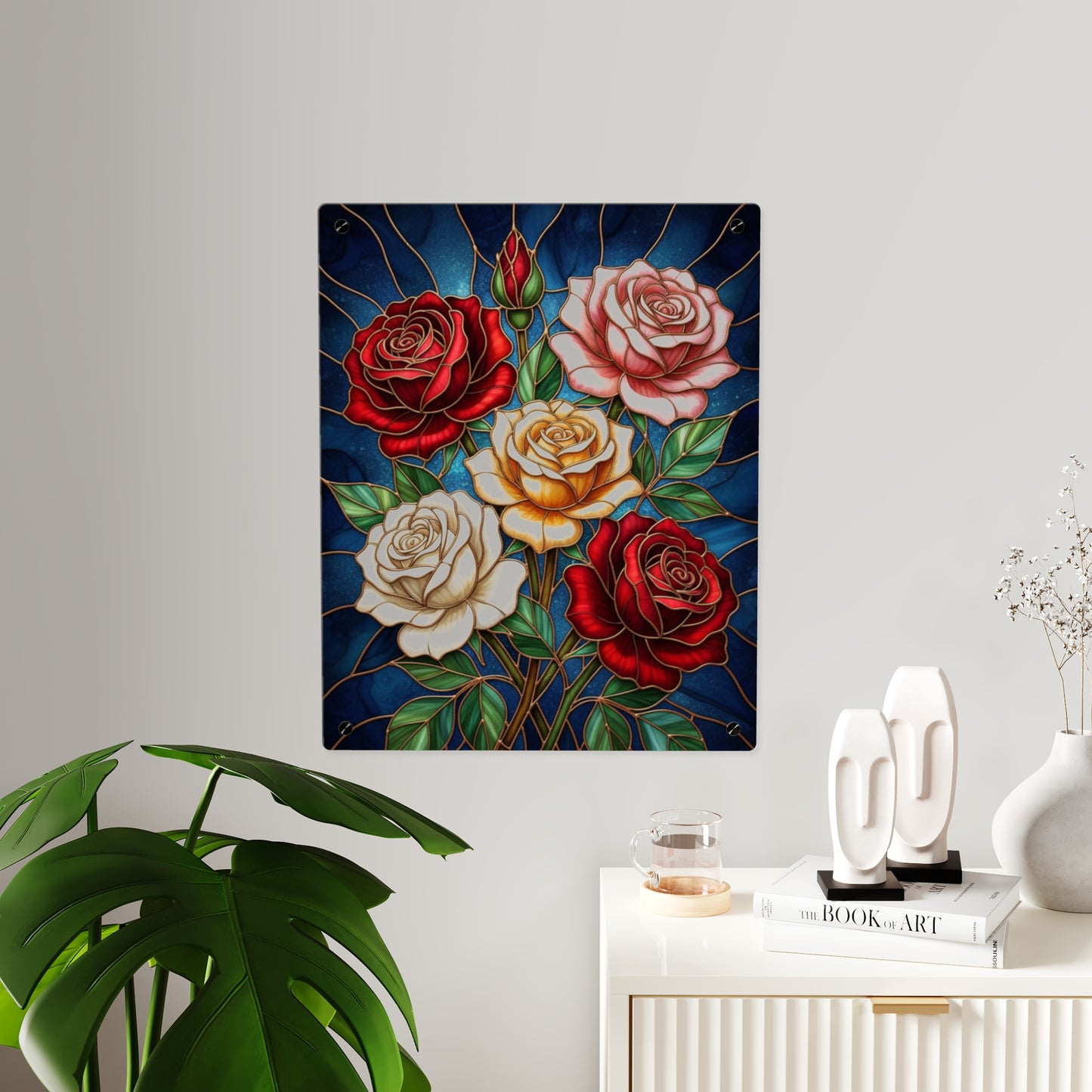 Rose Stained Glass Acrylic Wall Art Panel — Floral Garden Decor - 14604