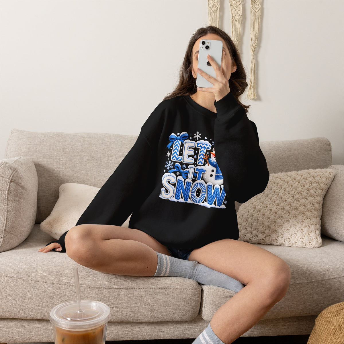 Let It Snow Sweatshirt,  Cute Snowman Winter Christmas Crewneck - 14545
