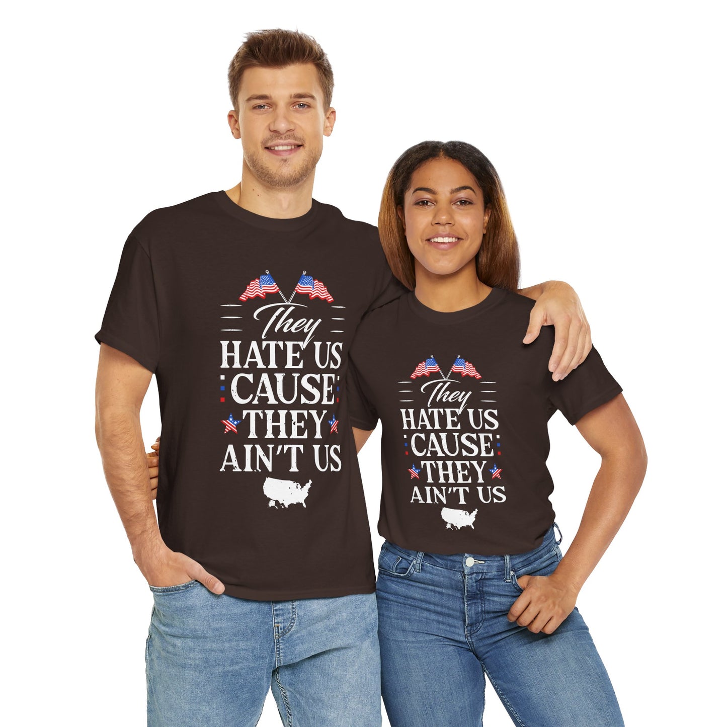 Patriotic Unisex Heavy Cotton Tee - 'They Hate Us Cause They Ain't Us' - Gift for Freedom Lovers, Casual Wear, Independence Day - 13651